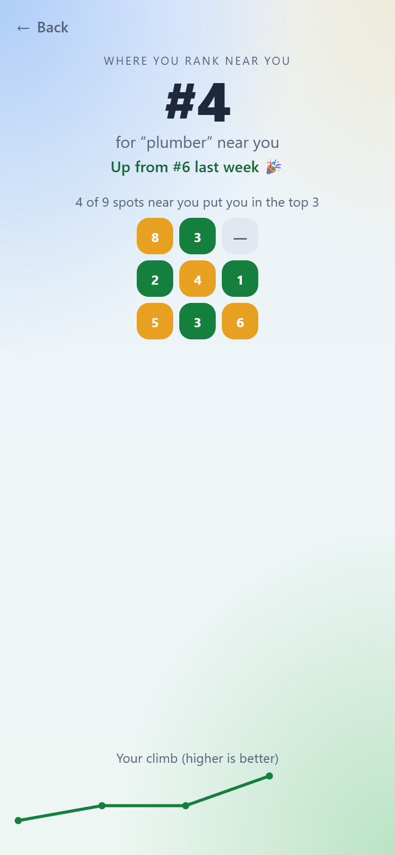 The rank tracker: your position near you and your climb over time.